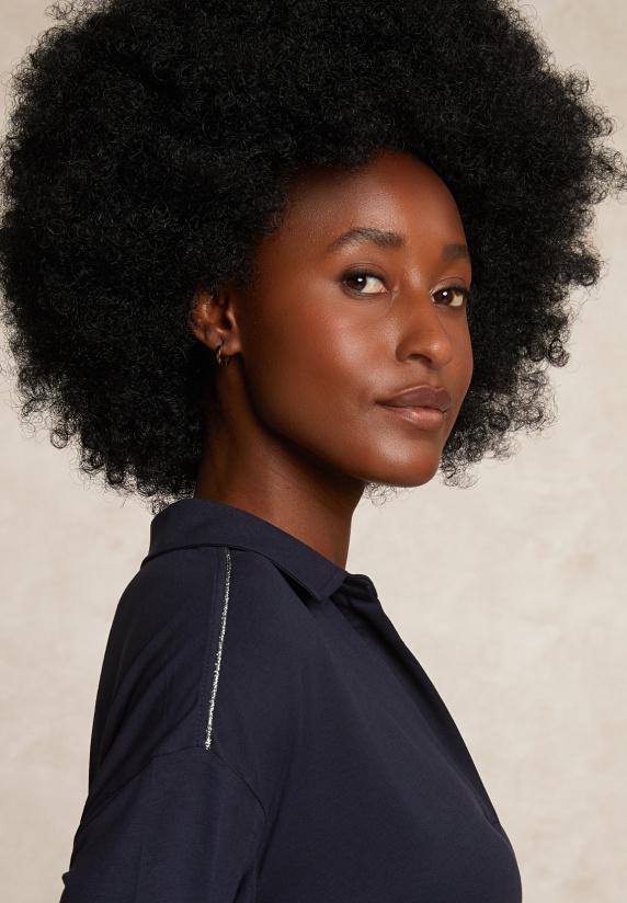 River Woods Viscose V-hals Blouse Glitter Detail Navy