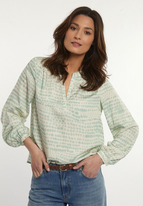 river woods Viscose V-hals fantasieblouse écru/groen