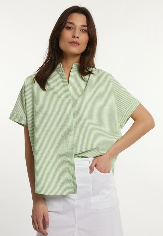 river woods Viscose wijde gestreepte blouse groen/wit