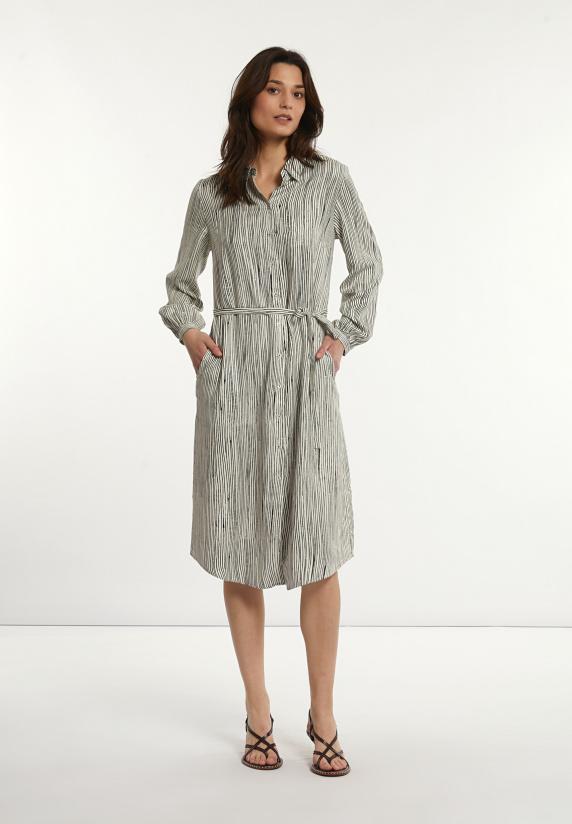 river woods Wijde gestreepte jurk met riem zwart/wit