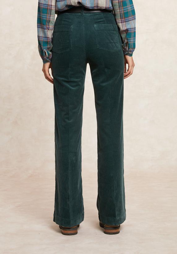 River Woods Wijde Ribfluwelen Broek Hoge Taille Groen