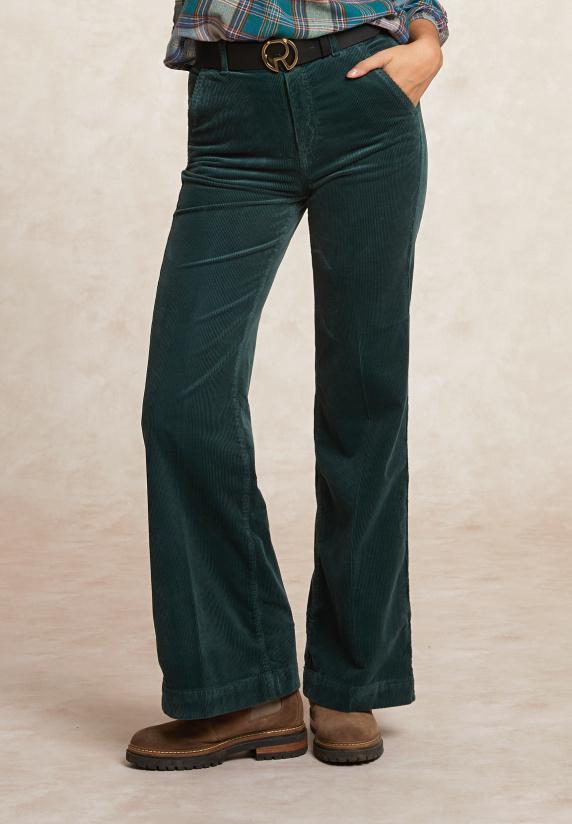 River Woods Wijde Ribfluwelen Broek Hoge Taille Groen