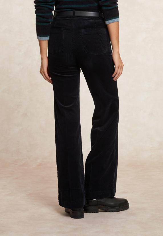 River Woods Wijde Ribfluwelen Broek Hoge Taille Navy