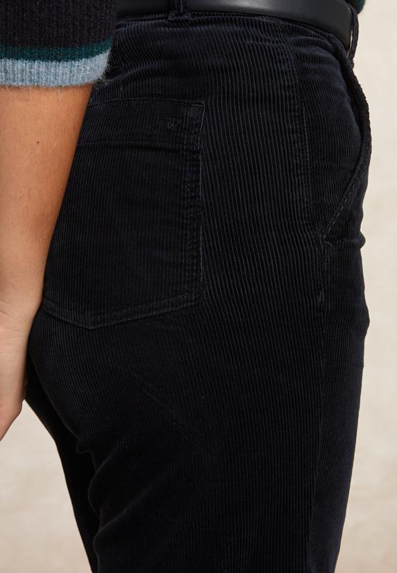 River Woods Wijde Ribfluwelen Broek Hoge Taille Navy