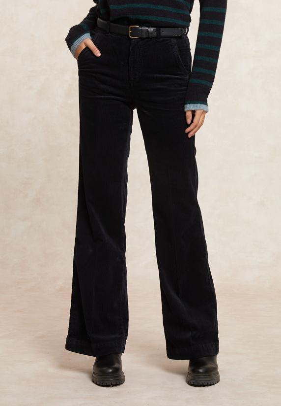 River Woods Wijde Ribfluwelen Broek Hoge Taille Navy