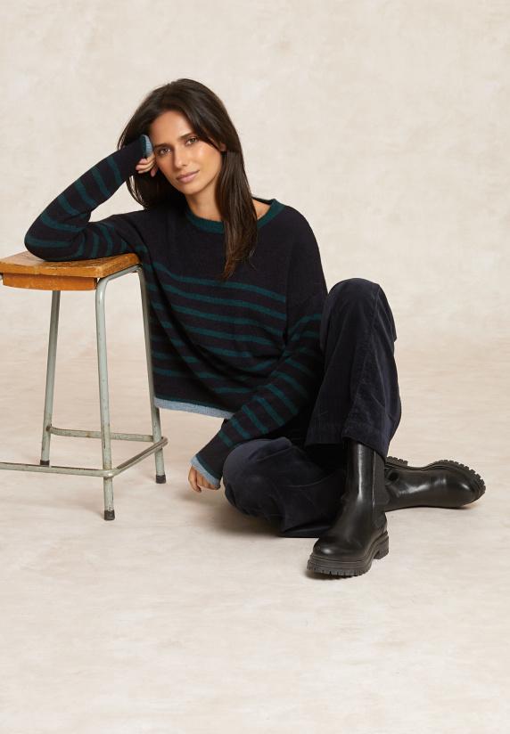 river woods Wijde ribfluwelen broek hoge taille navy