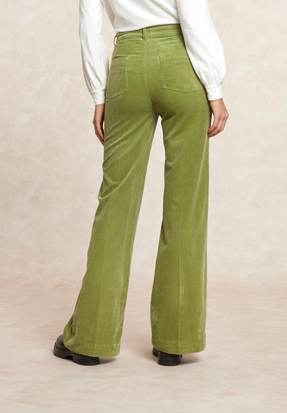 River Woods Wijde Ribfluwelen Broek Hoge Taille Olijfgroen