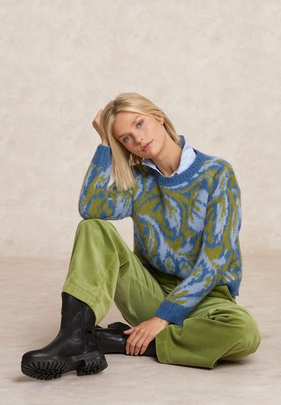 river woods Wijde ribfluwelen broek hoge taille olijfgroen