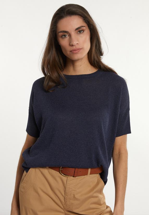 river woods Wijde trui ronde hals korte mouwen blauw