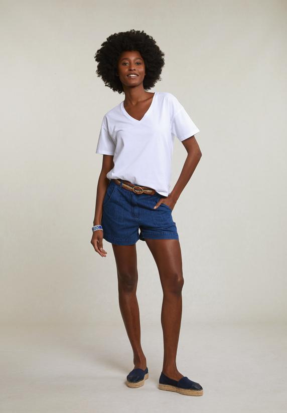 River Woods Witte Basic V-hals T-shirt Korte Mouwen