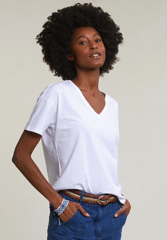 river woods Witte basic V-hals T-shirt korte mouwen