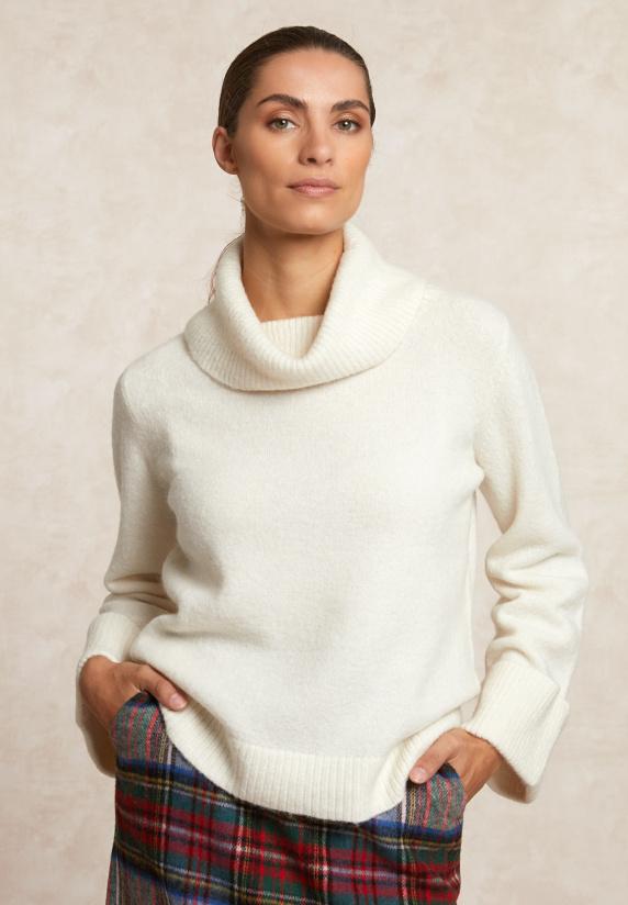 river woods Wol-alpaca rolkraagtrui wijde mouwen écru