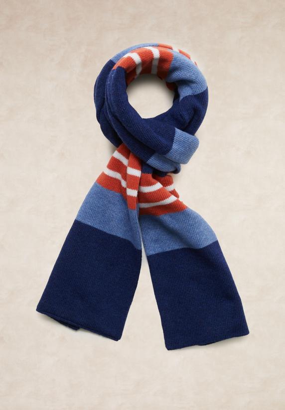 river woods Wol-kasjmier gestreepte sjaal dk blue beard mix voor jongens