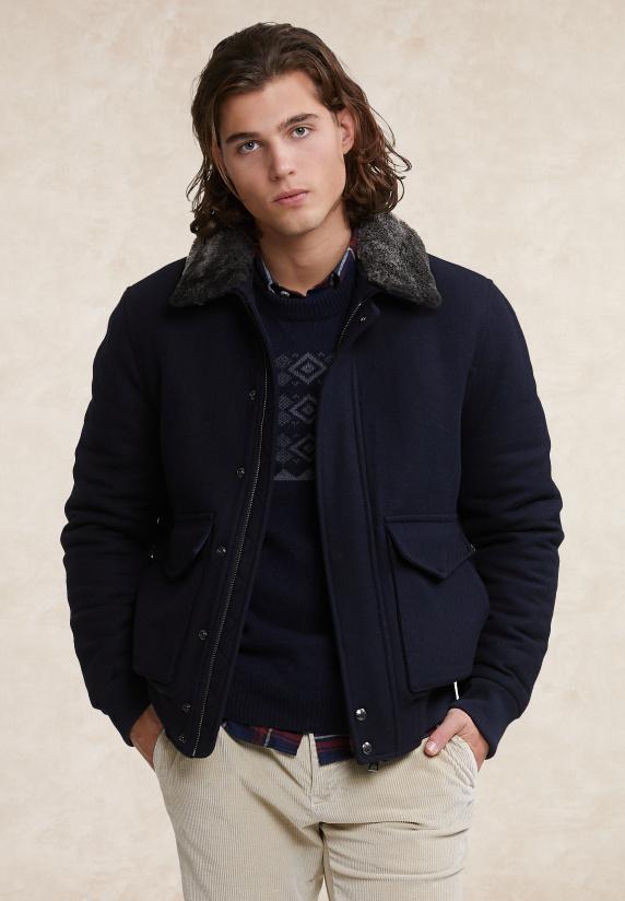 River Woods Wollen Mantel 2 Opgestikte Zakken Blauw