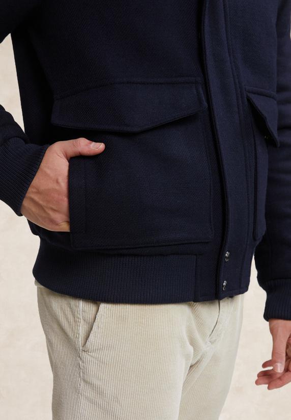 River Woods Wollen Mantel 2 Opgestikte Zakken Blauw