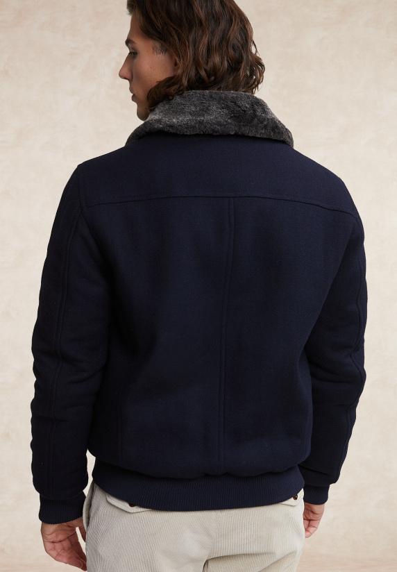 River Woods Wollen Mantel 2 Opgestikte Zakken Blauw