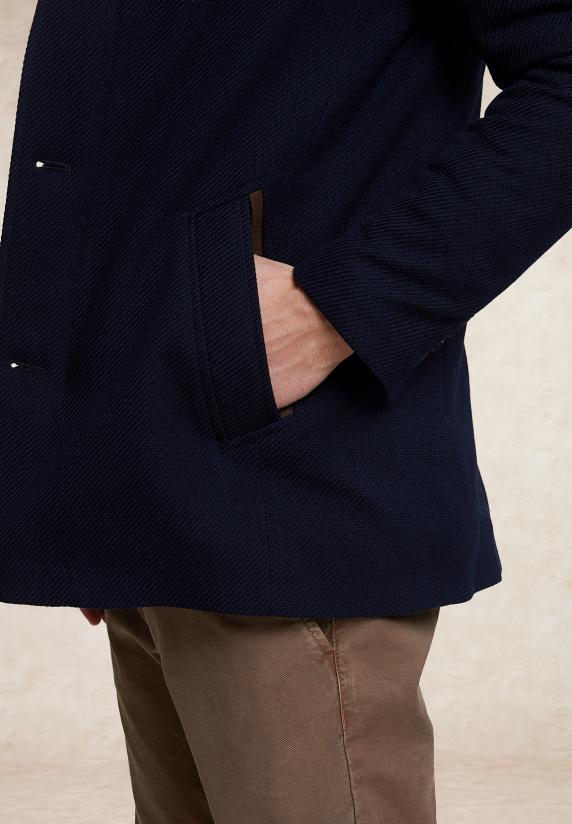 River Woods Wollen Mantel Uitneembare Bontkraag Blauw