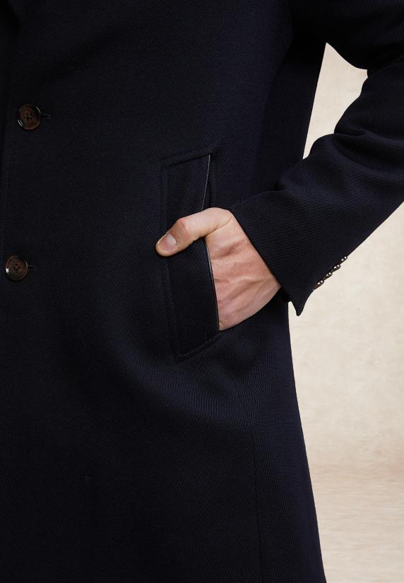 River Woods Wollen Mantel Uitneembare Bontkraag Blauw