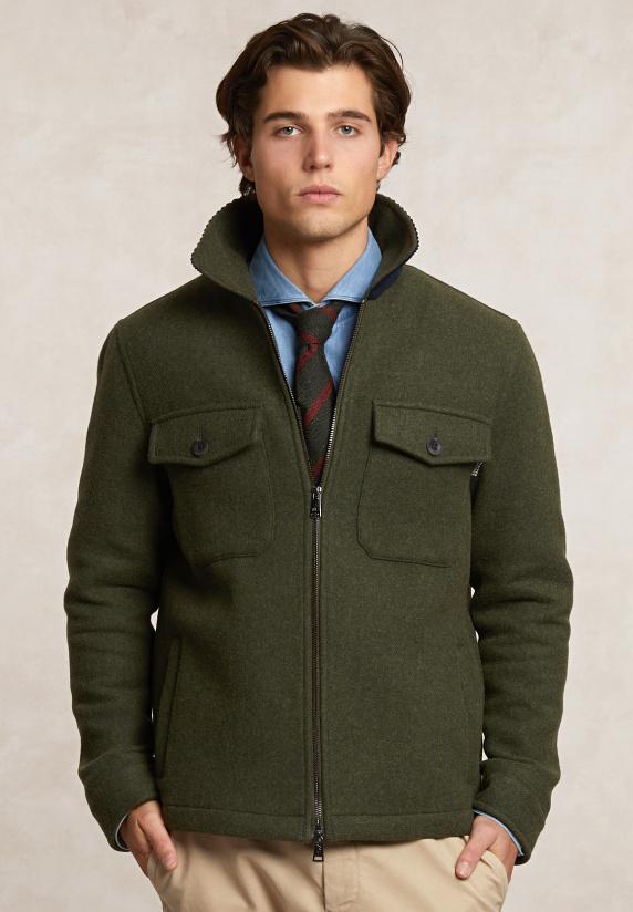 River Woods Wolmix Overhemd Jas Dubbele Borstzak Kaki