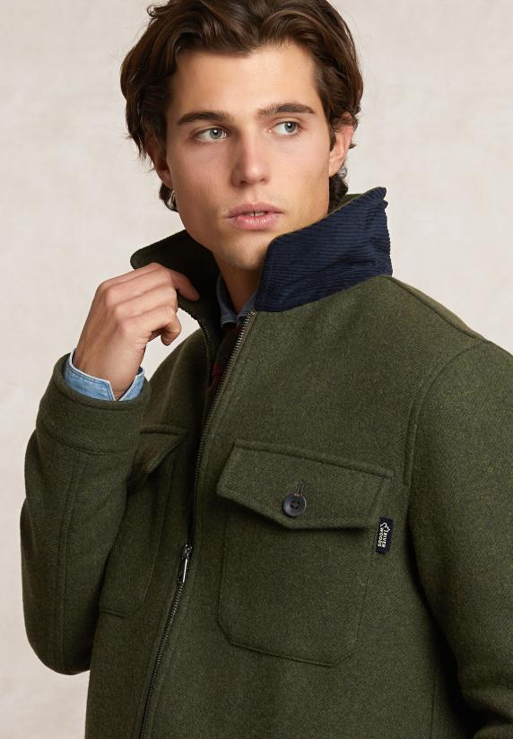 River Woods Wolmix Overhemd Jas Dubbele Borstzak Kaki