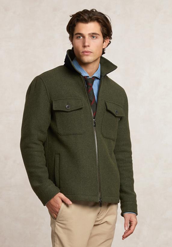 river woods Wolmix overhemd jas dubbele borstzak kaki