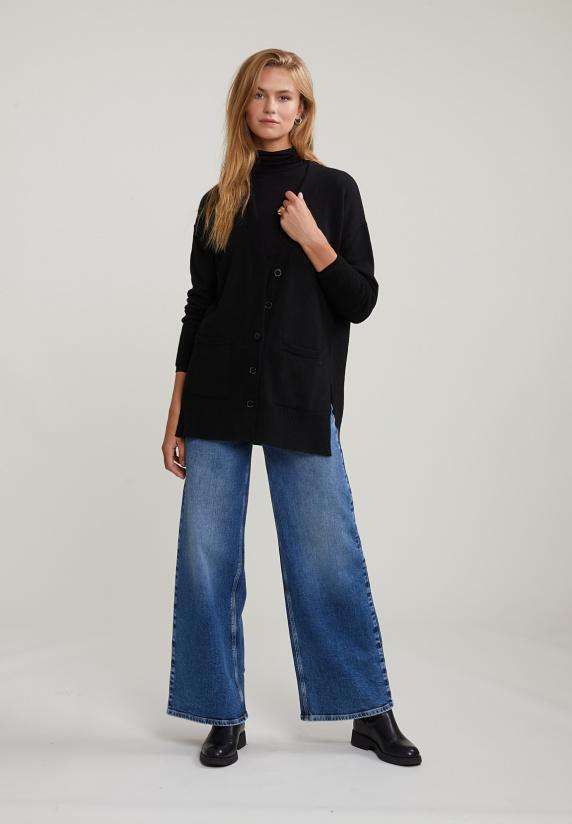 River Woods Zwarte V-hals Cardigan Met Knopen 2 Zakken