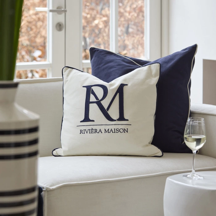Riviera Maison Kussenhoes RM Monogram Blauw 60x60