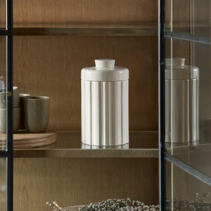 Riviera Maison Voorraadpot Clay Ribbed Wit Hoog
