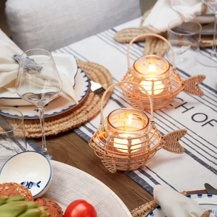 Riviera Maison Waxinelichthouder Classic Fish Rustic Rattan