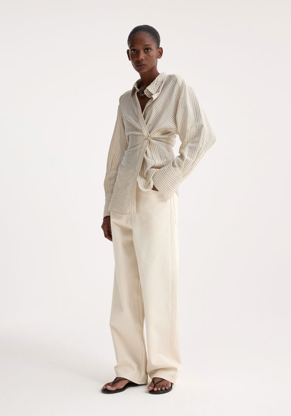 Róhe Asymmetric Waisted Striped Shirt | Cream / Navy Stripe