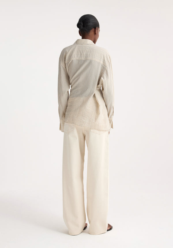 Róhe Asymmetric Waisted Striped Shirt | Cream / Navy Stripe