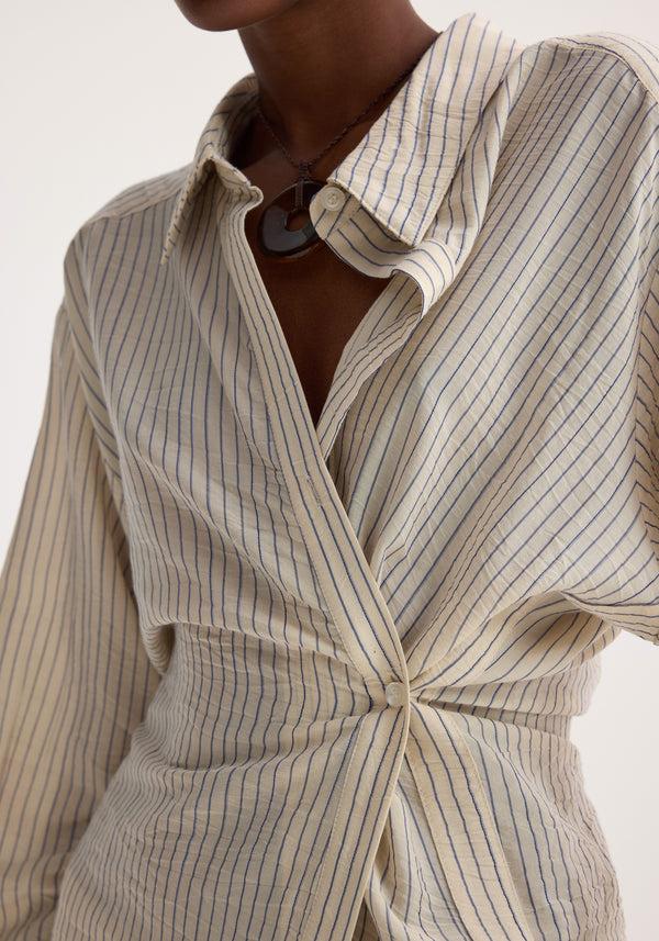 Róhe Asymmetric Waisted Striped Shirt | Cream / Navy Stripe