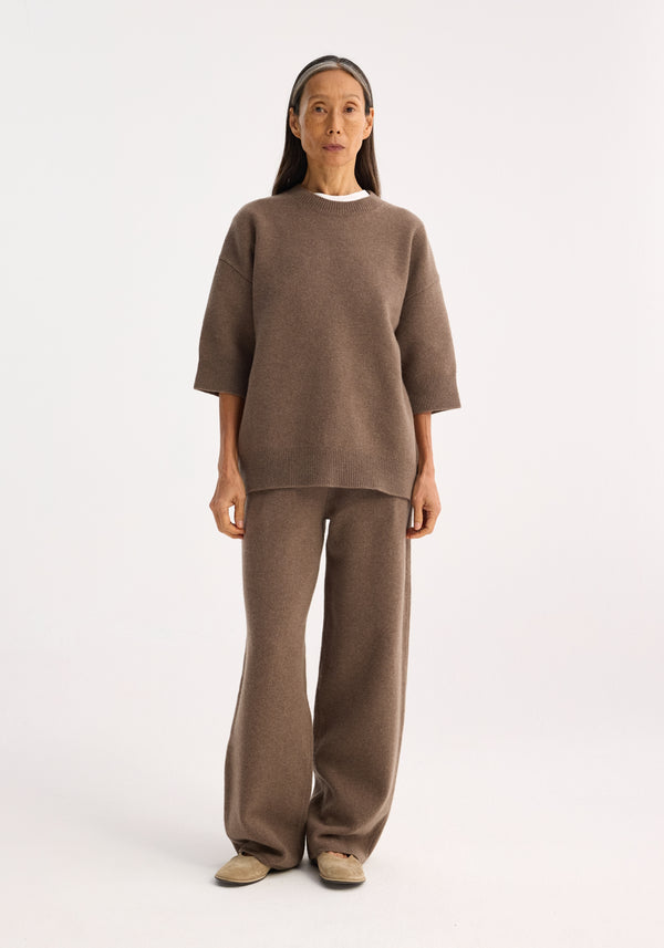 róhe compact knitted short sleeve top | taupe melange