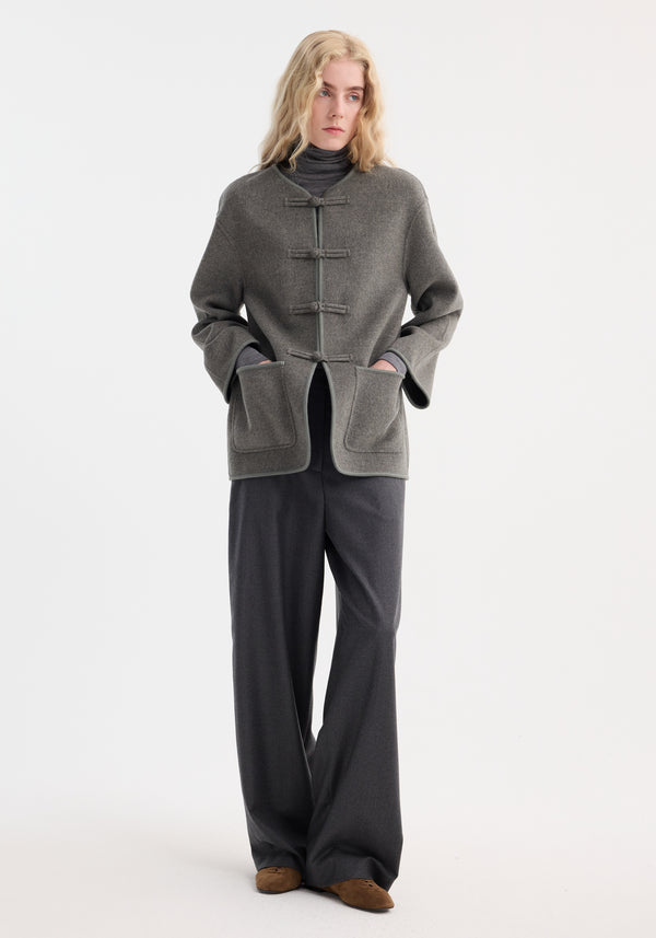 Róhe Mandarin Double-faced Wool Jacket | Mid Grey Melange