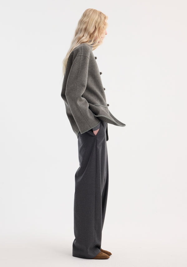 Róhe Mandarin Double-faced Wool Jacket | Mid Grey Melange
