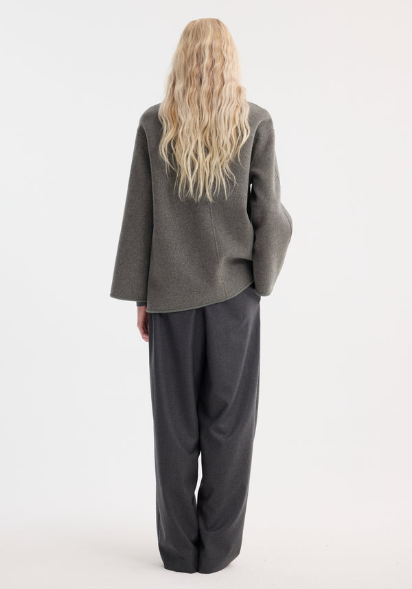 Róhe Mandarin Double-faced Wool Jacket | Mid Grey Melange