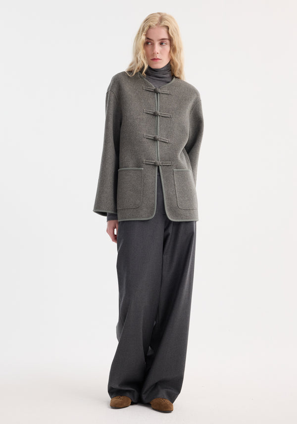 róhe mandarin double-faced wool jacket | mid grey melange