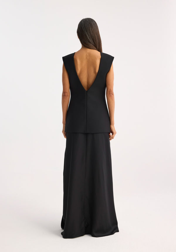 Róhe Open Back Dress With Integrated Silk Skirt | Black