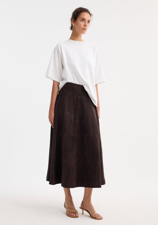 Róhe A-line Suede Skirt | Dark Chocolate