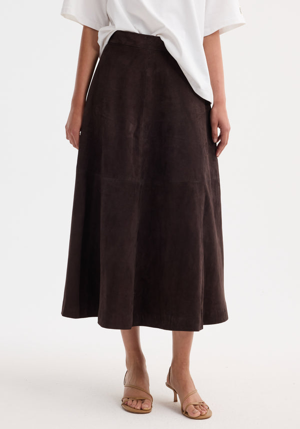 Róhe A-line Suede Skirt | Dark Chocolate
