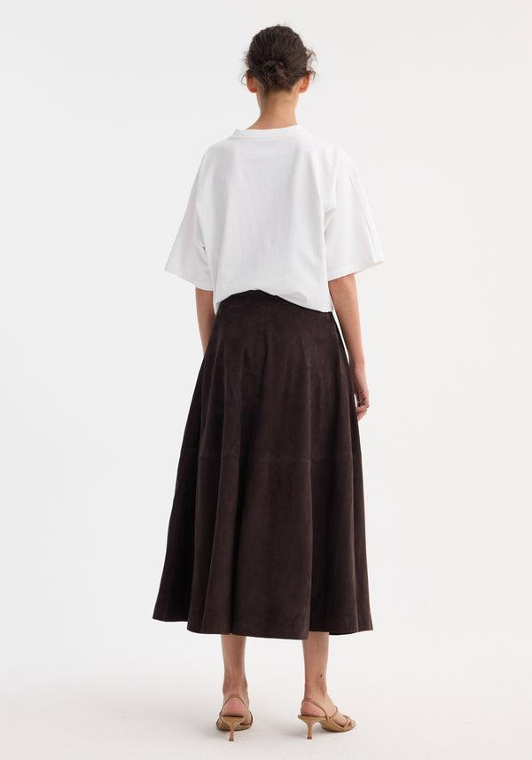 Róhe A-line Suede Skirt | Dark Chocolate