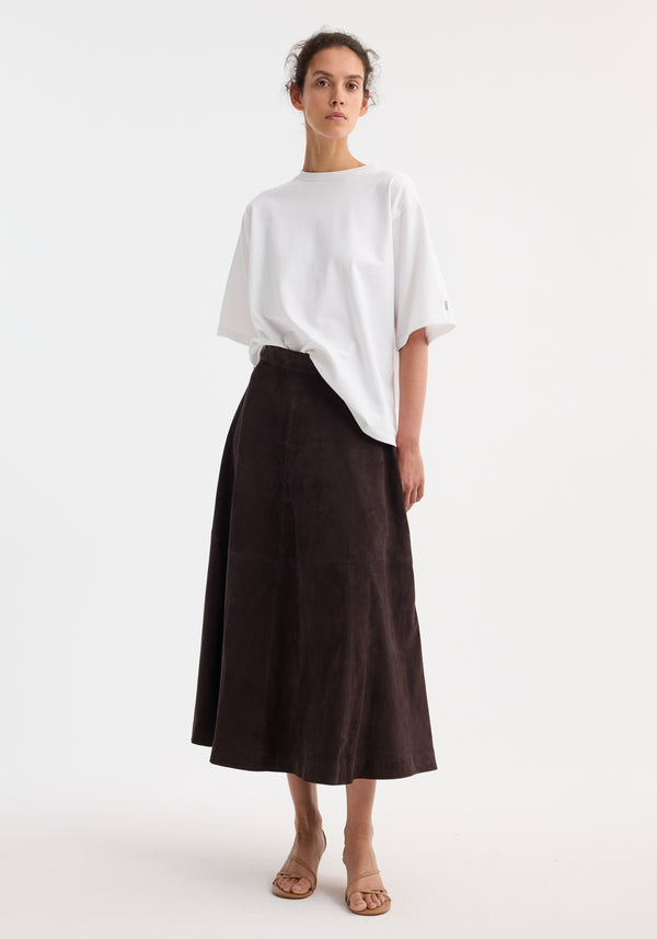 róhe a-line suede skirt | dark chocolate