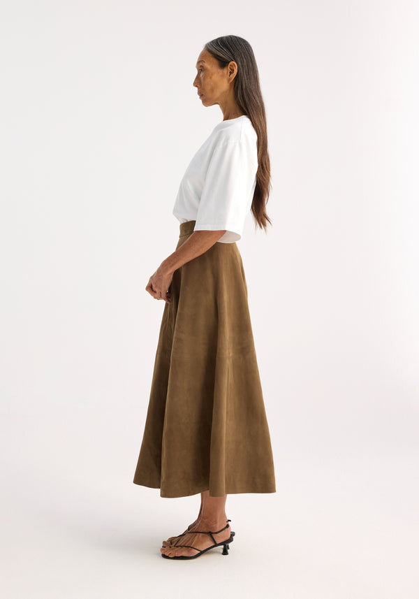 Róhe A-line Suede Skirt | Light Khaki