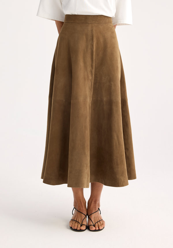 Róhe A-line Suede Skirt | Light Khaki