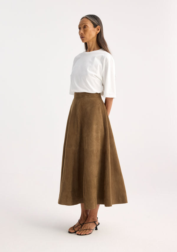 Róhe A-line Suede Skirt | Light Khaki
