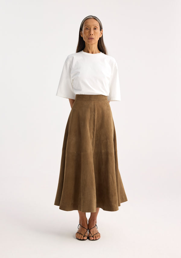 róhe a-line suede skirt | light khaki