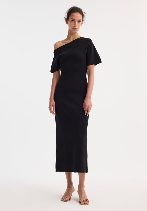 róhe asymmetrical knitted dress | black