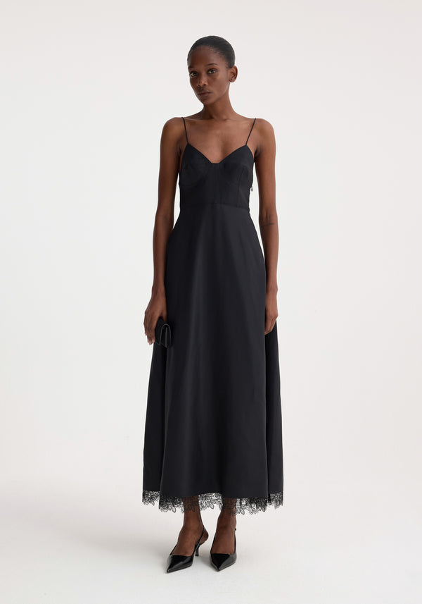 róhe bustier silk lace dress | black
