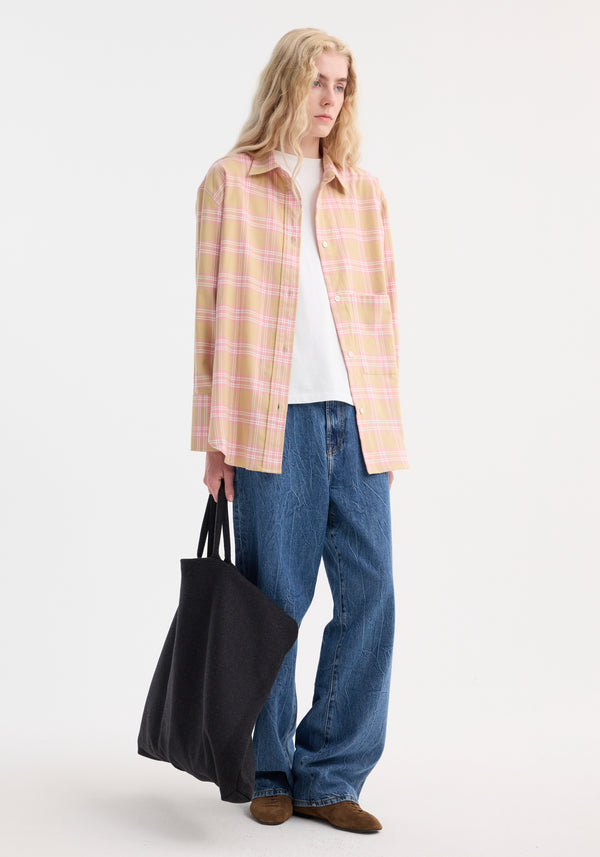 Róhe Check Flannel Overshirt | Pink Beige Check