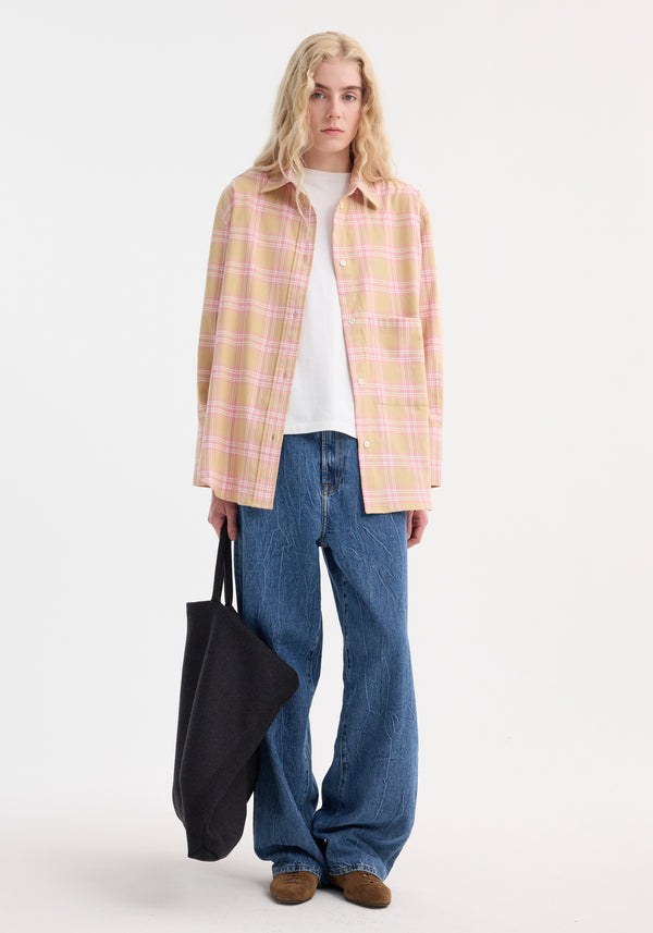 róhe check flannel overshirt | pink beige check